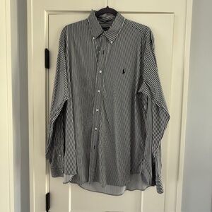 Men's Ralph Lauren Classic Fit Performance Gray & White Stripe Button Shirt XL